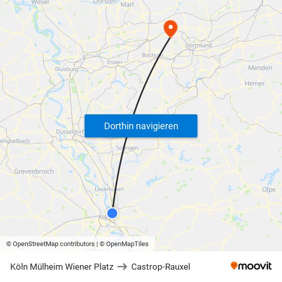 Köln Mülheim Wiener Platz to Castrop-Rauxel map