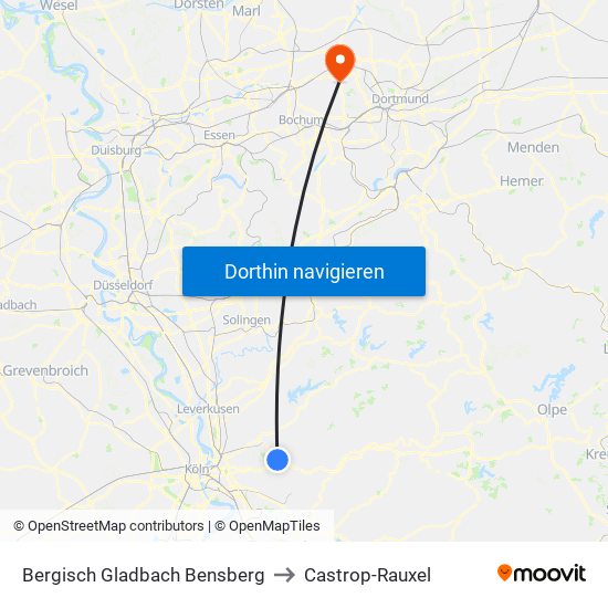Bergisch Gladbach Bensberg to Castrop-Rauxel map