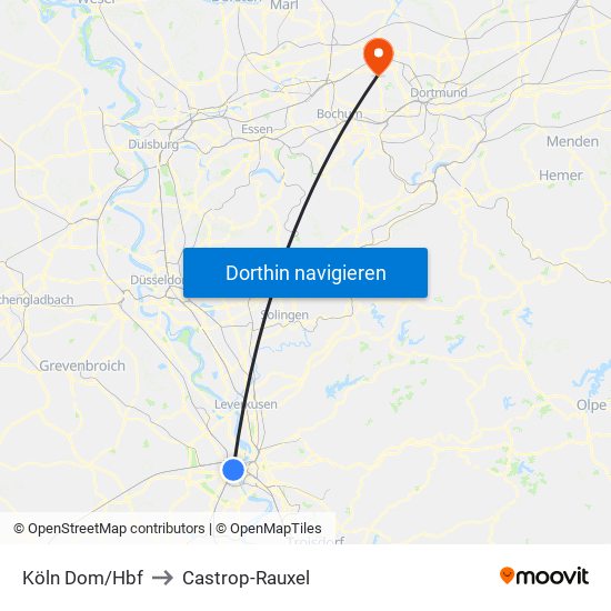 Köln Dom/Hbf to Castrop-Rauxel map