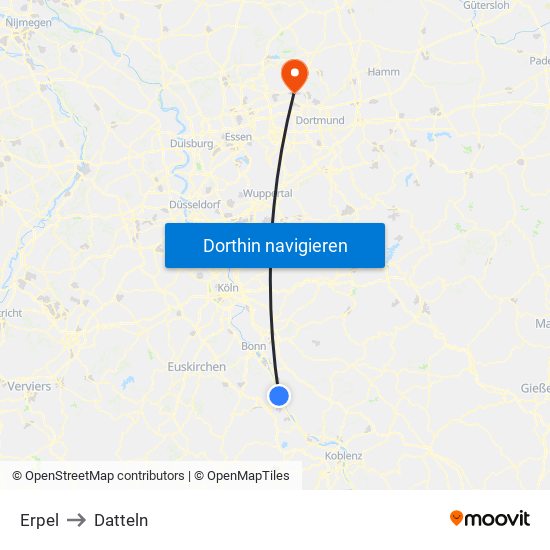 Erpel to Datteln map