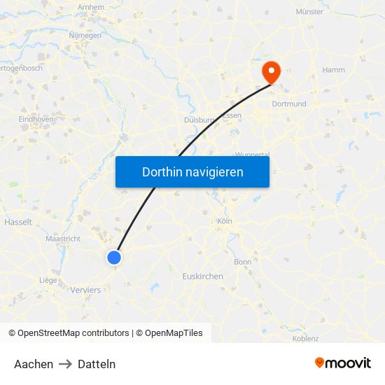 Aachen to Datteln map