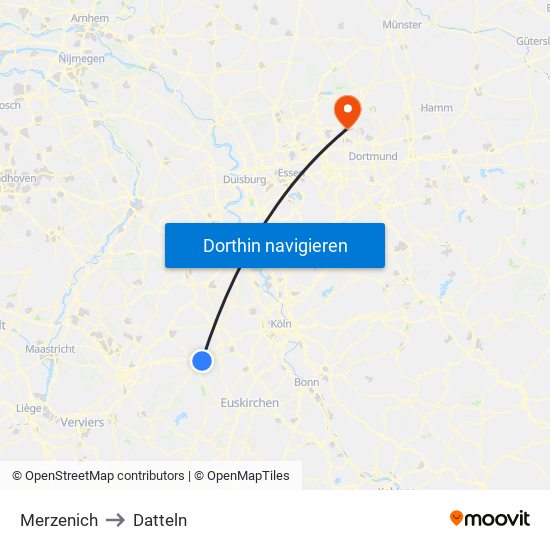 Merzenich to Datteln map