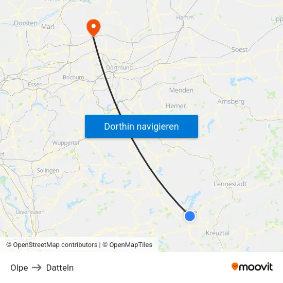 Olpe to Datteln map