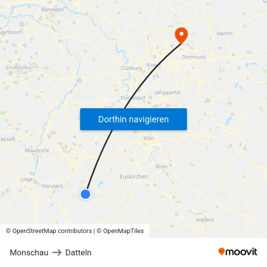 Monschau to Datteln map