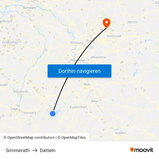Simmerath to Datteln map