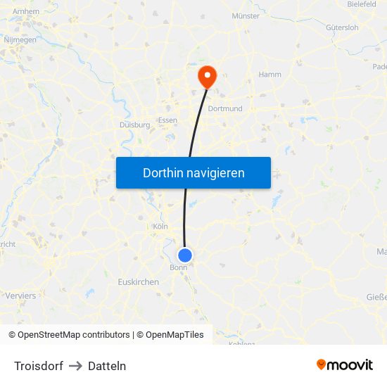 Troisdorf to Datteln map