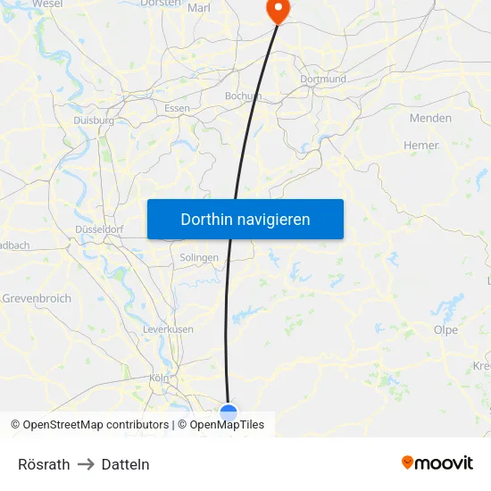 Rösrath to Datteln map