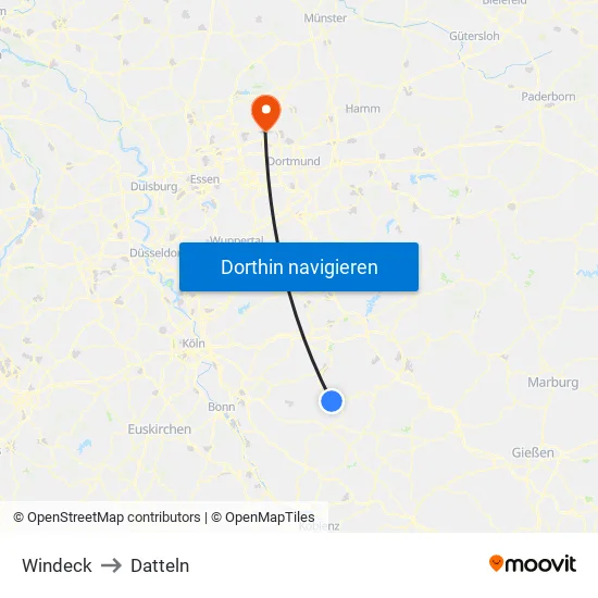 Windeck to Datteln map