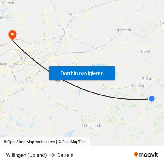 Willingen (Upland) to Datteln map