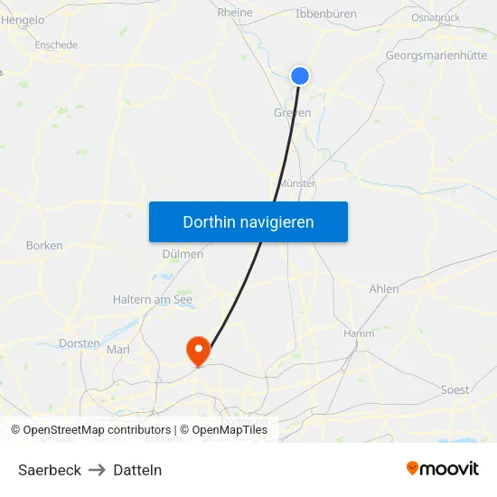 Saerbeck to Datteln map