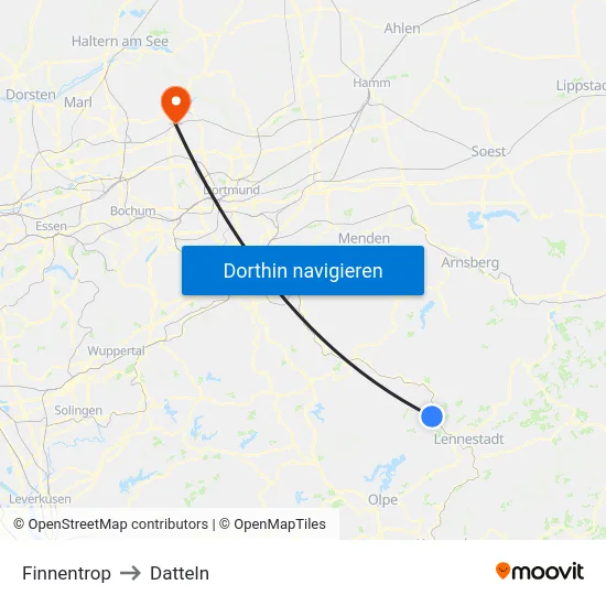 Finnentrop to Datteln map