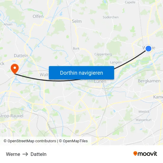 Werne to Datteln map