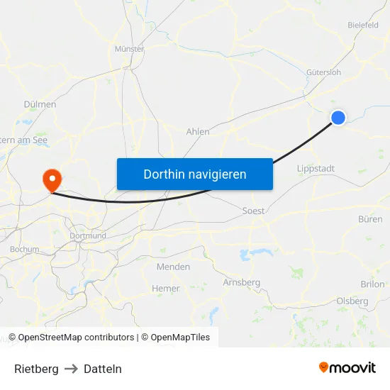 Rietberg to Datteln map