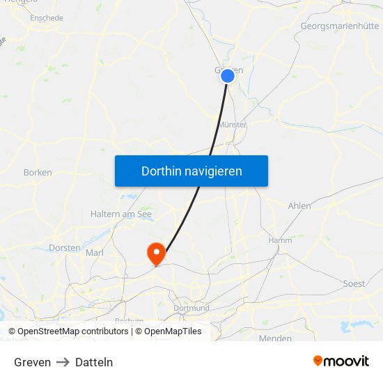 Greven to Datteln map