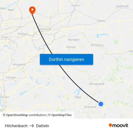 Hilchenbach to Datteln map
