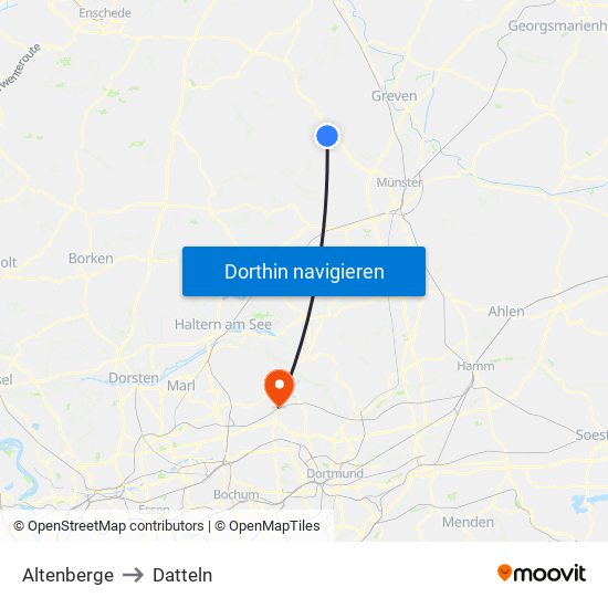 Altenberge to Datteln map