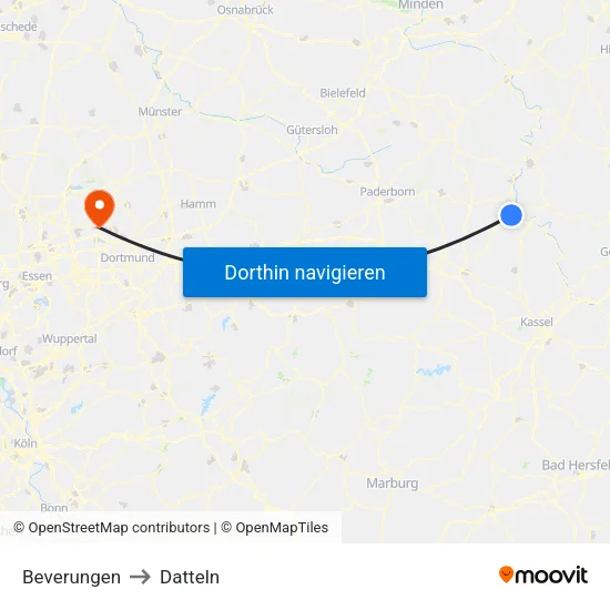 Beverungen to Datteln map