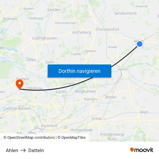 Ahlen to Datteln map