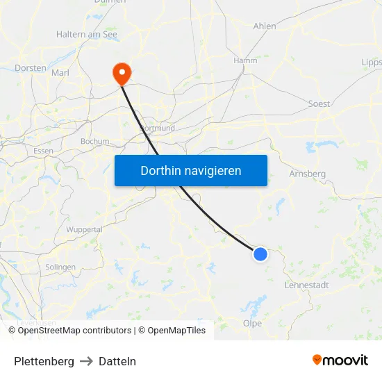 Plettenberg to Datteln map