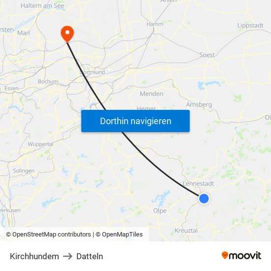 Kirchhundem to Datteln map
