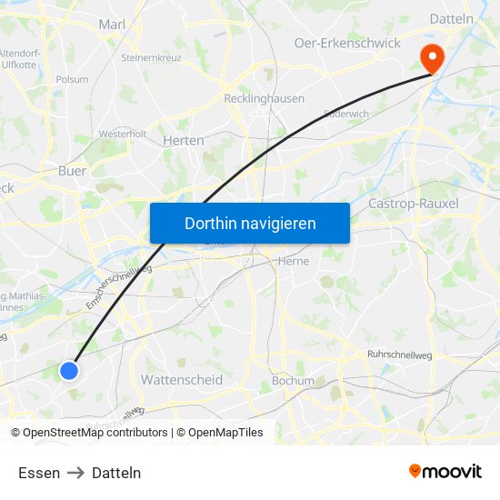 Essen to Datteln map