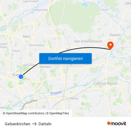 Gelsenkirchen to Datteln map