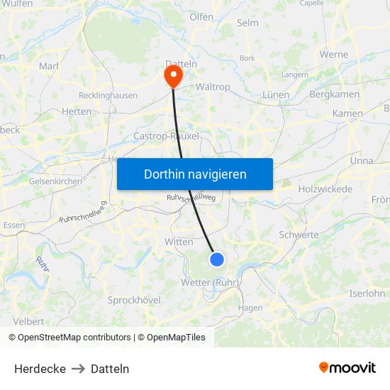 Herdecke to Datteln map