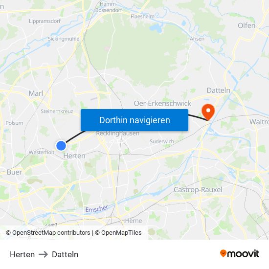 Herten to Datteln map