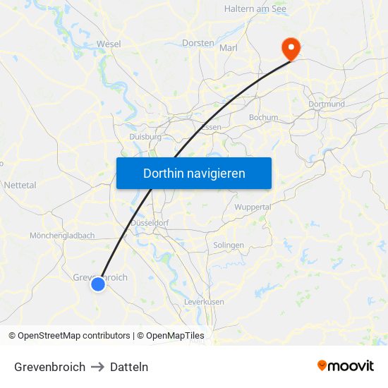 Grevenbroich to Datteln map