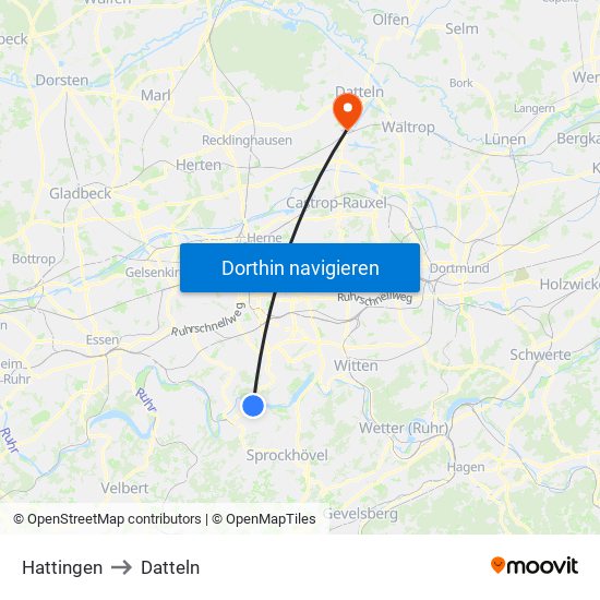 Hattingen to Datteln map