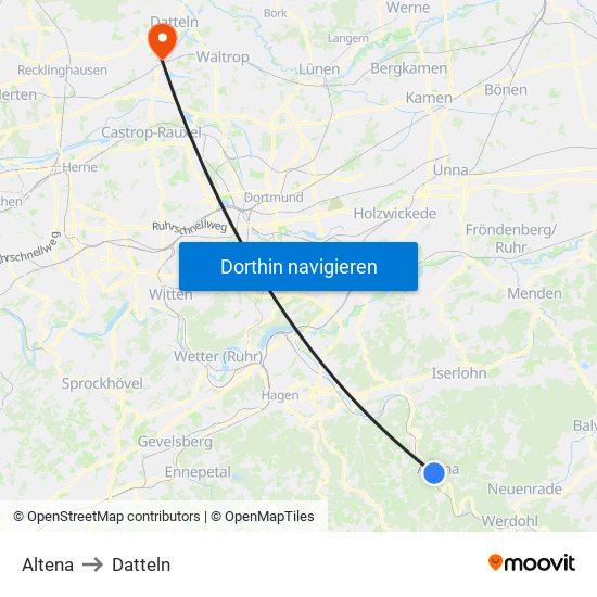 Altena to Datteln map