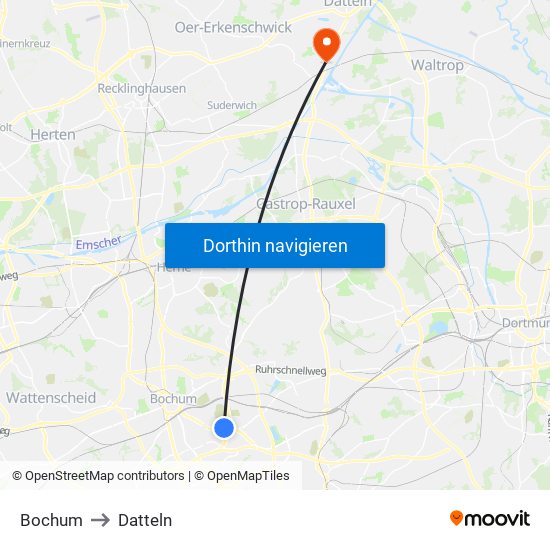 Bochum to Datteln map