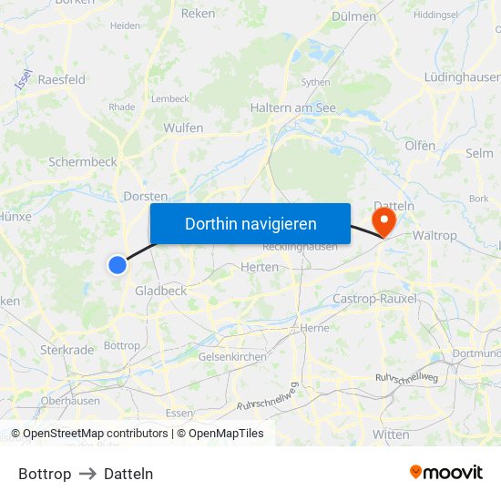 Bottrop to Datteln map