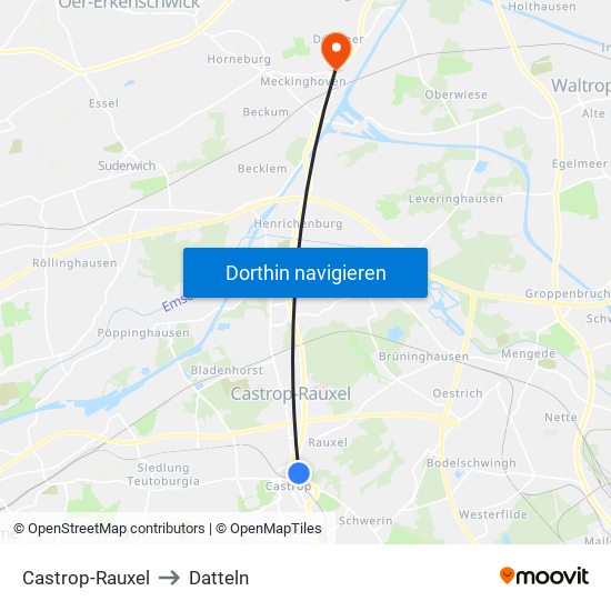 Castrop-Rauxel to Datteln map