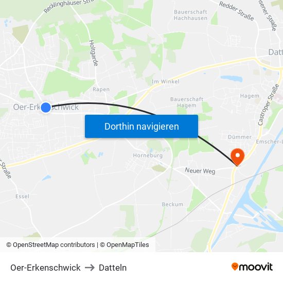 Oer-Erkenschwick to Datteln map