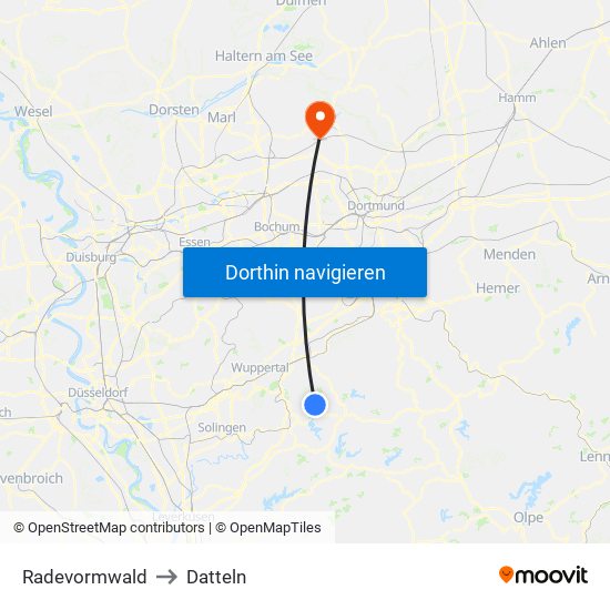 Radevormwald to Datteln map