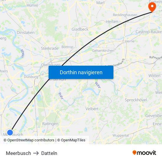 Meerbusch to Datteln map