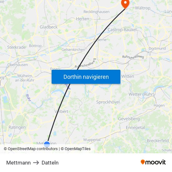 Mettmann to Datteln map