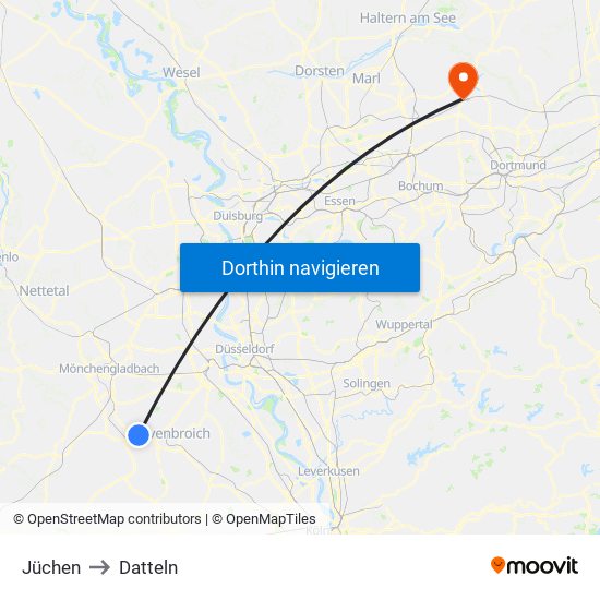 Jüchen to Datteln map