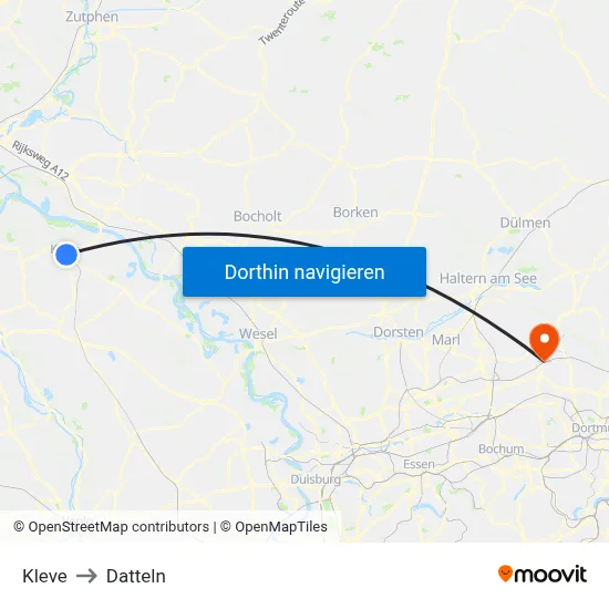 Kleve to Datteln map