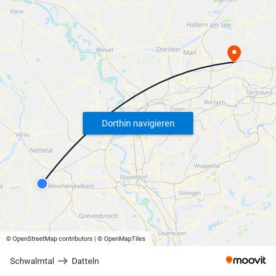 Schwalmtal to Datteln map