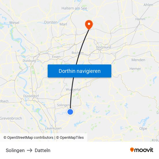 Solingen to Datteln map