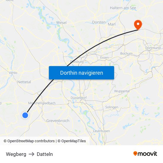 Wegberg to Datteln map