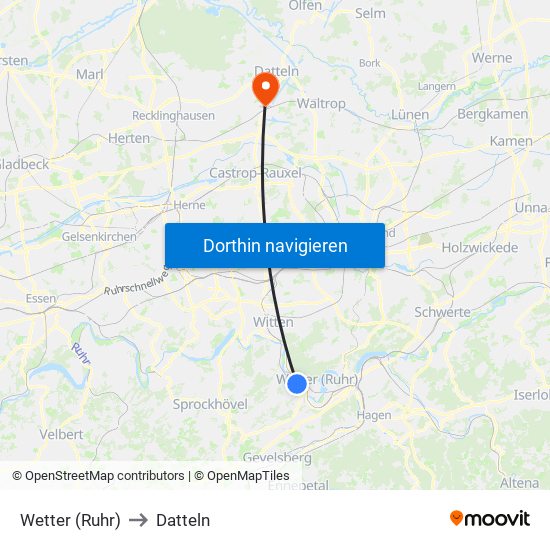 Wetter (Ruhr) to Datteln map