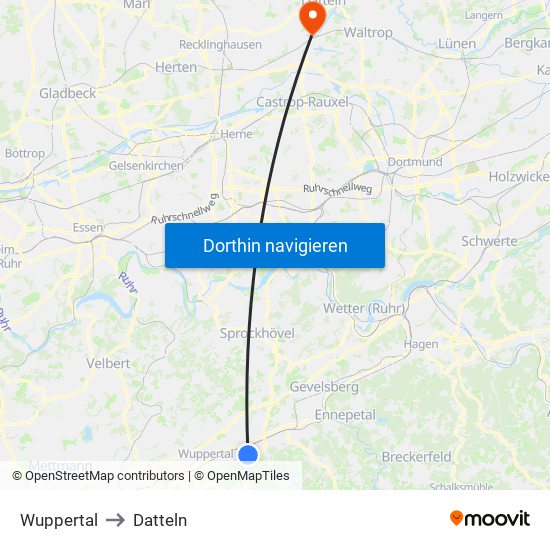 Wuppertal to Datteln map