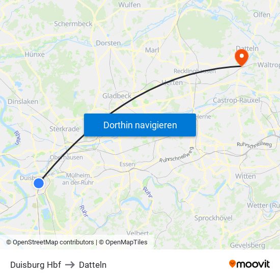 Duisburg Hbf to Datteln map