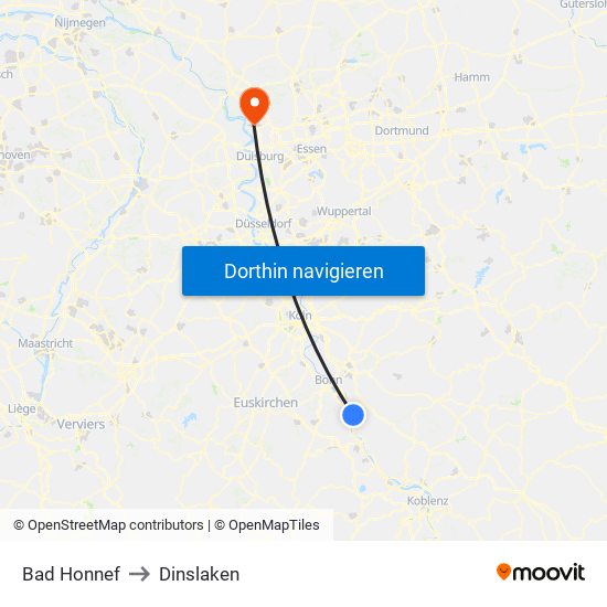 Bad Honnef to Dinslaken map