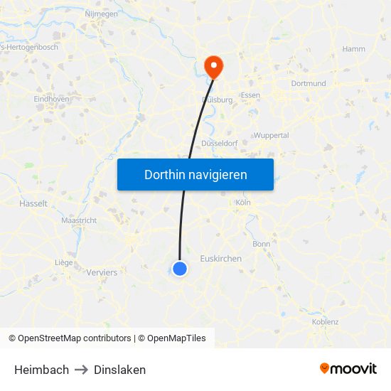 Heimbach to Dinslaken map