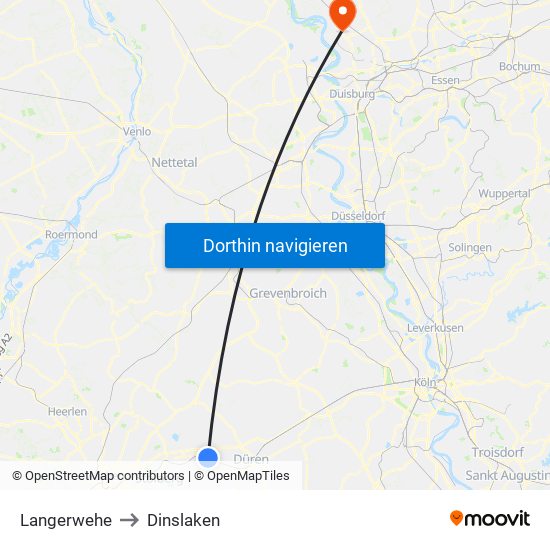 Langerwehe to Dinslaken map