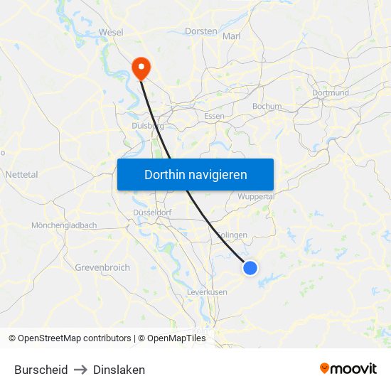 Burscheid to Dinslaken map